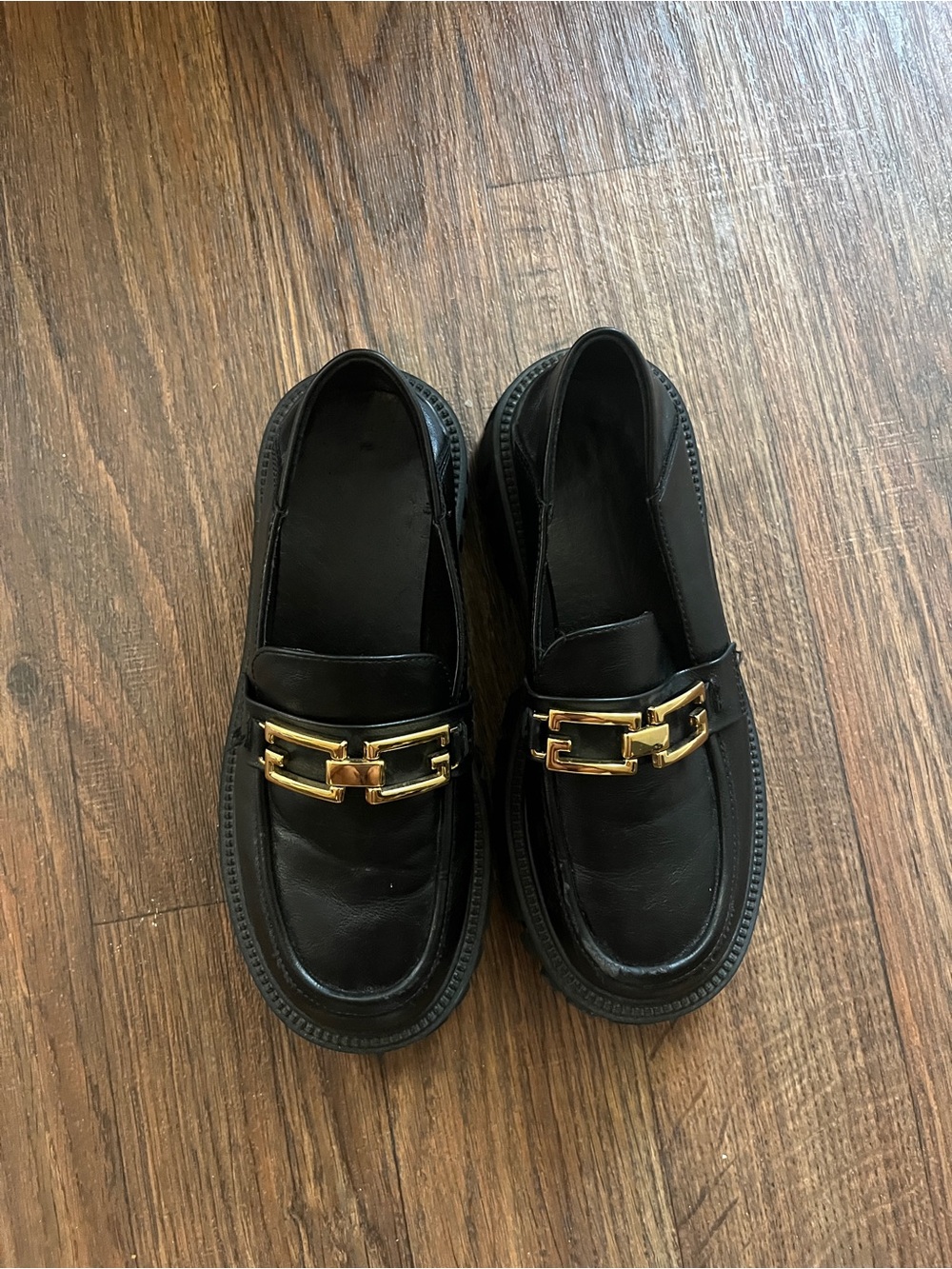 Lattelier Black Leather Platform Loafers Size 5.5